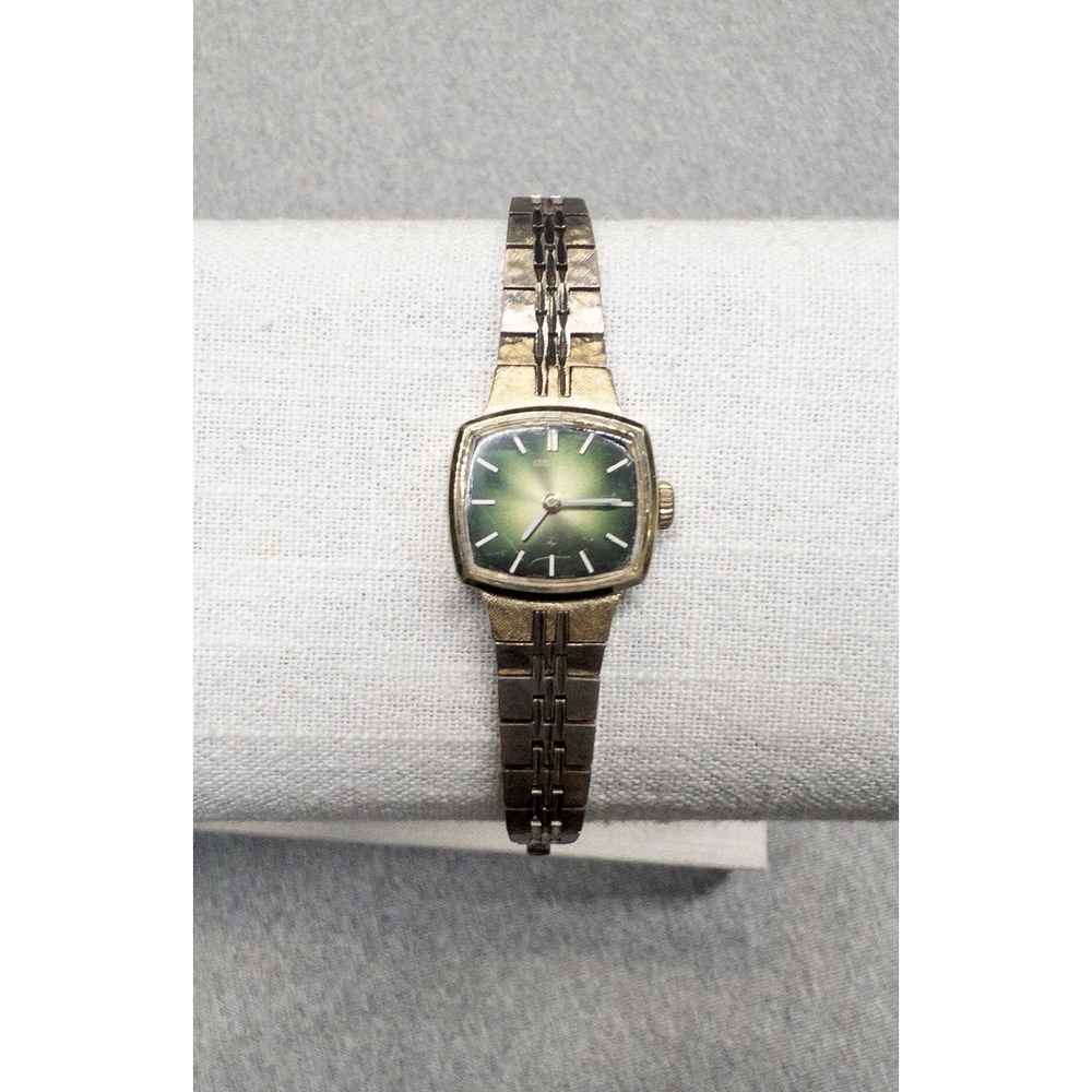 Vtg Seiko‎ 11-3679 Manual Gold Tone Womens Watch Green Sunburst Dial *Read*